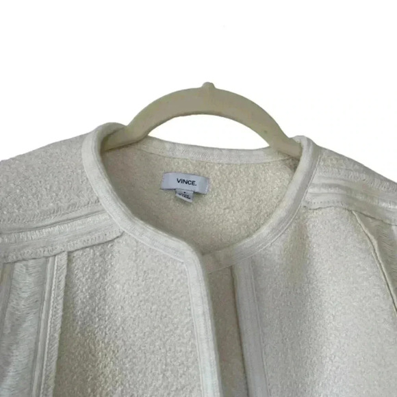 Vince Cream Boucle Jacket Blazer Size 8 Open Front Frayed Edge Textured Office - Picture 3 of 9